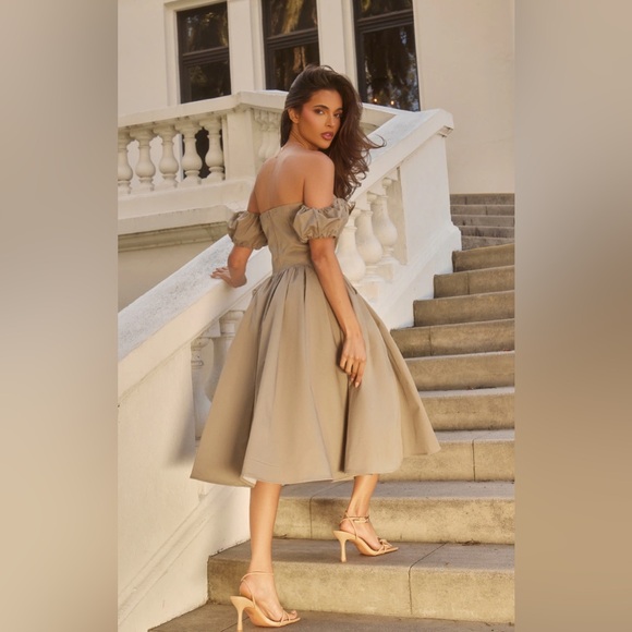 Pretty Little Thing - Taupe Puff Bardot Sleeve Midaxi Dress - Picture 3 of 5